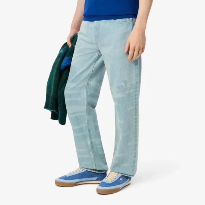 Straight fit-jeans for menn med landskapsmotiv