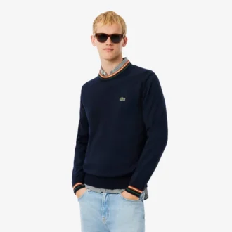 Stripet bomullsjerseygenser for menn