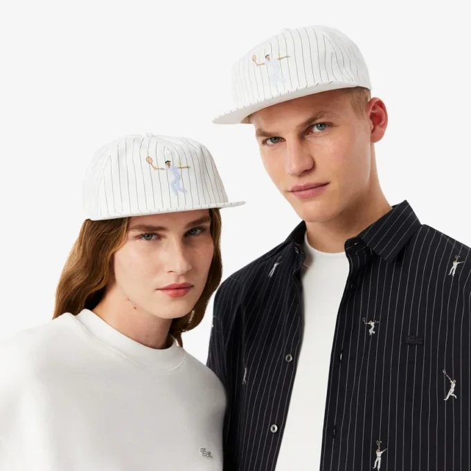 Stripet brodert bomullstwill-cap