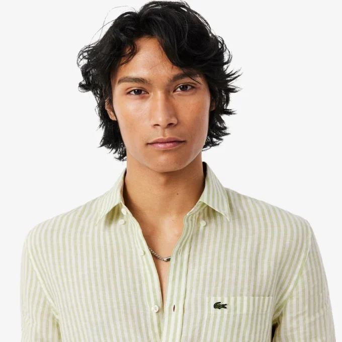 Stripet lin-skjorte i regular fit for menn