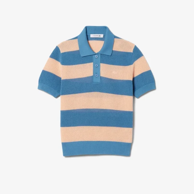 Stripet polo-genser i mesh