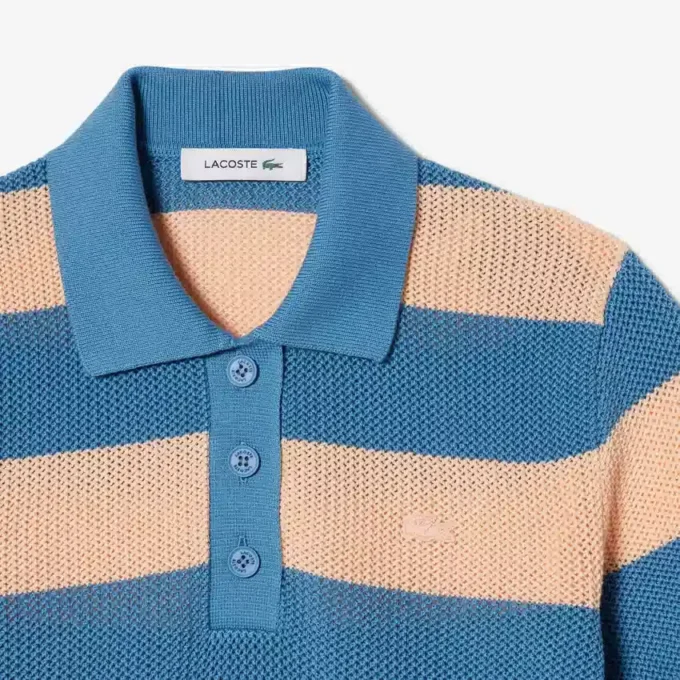 Stripet polo-genser i mesh
