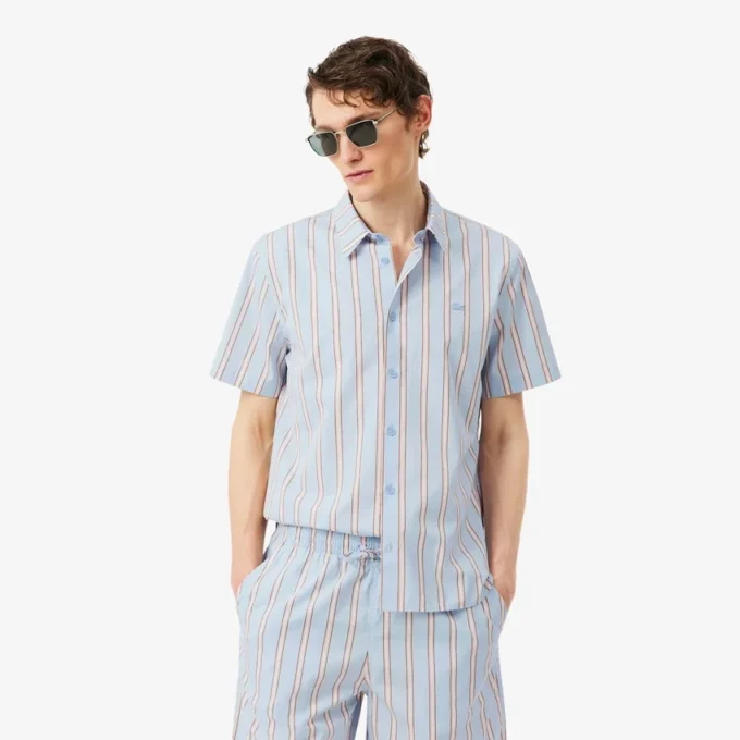 Stripet poplin-skjorte med normal passform