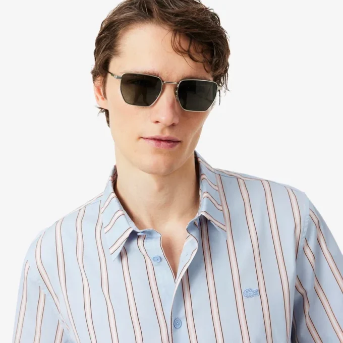 Stripet poplin-skjorte med normal passform