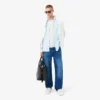 Stripet stretch-skjorte med knapper i slim fit for menn