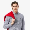 Stripet stretch-skjorte med knapper i slim fit for menn