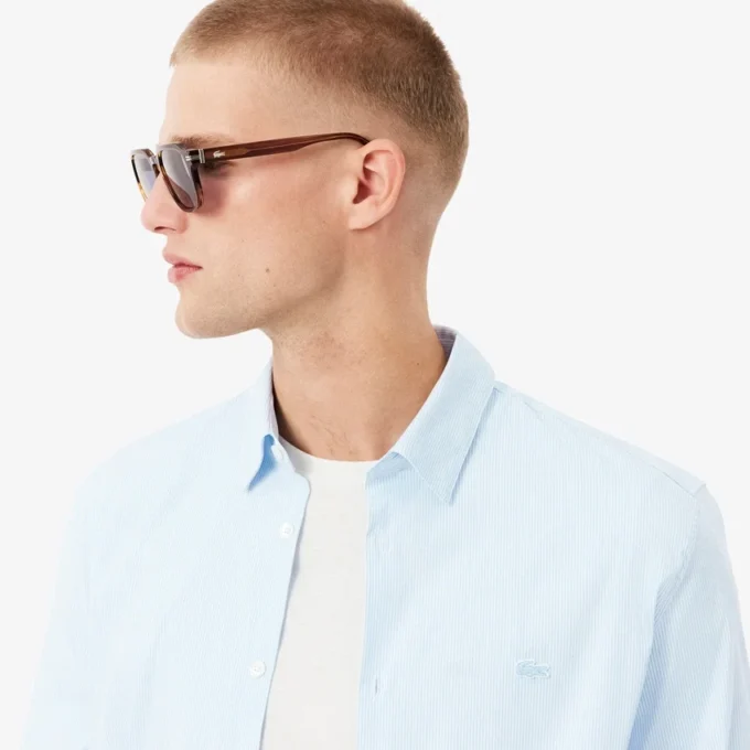 Stripet stretch-skjorte med knapper i slim fit for menn