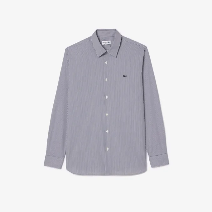 Stripet stretch-skjorte med knapper i slim fit for menn