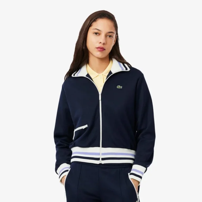 Stripet sweatshirt med glidelås for kvinner
