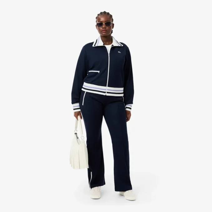 Stripet sweatshirt med glidelås for kvinner