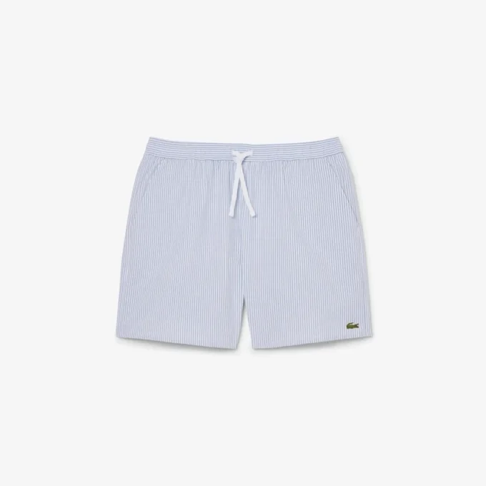 Stripete badetrunks i mellomlengde med struktur for menn