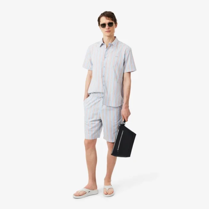 Stripete shorts i bomullspoplin