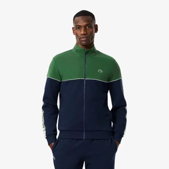 Tennissweatshirt med glidelås og fargeblokker for menn