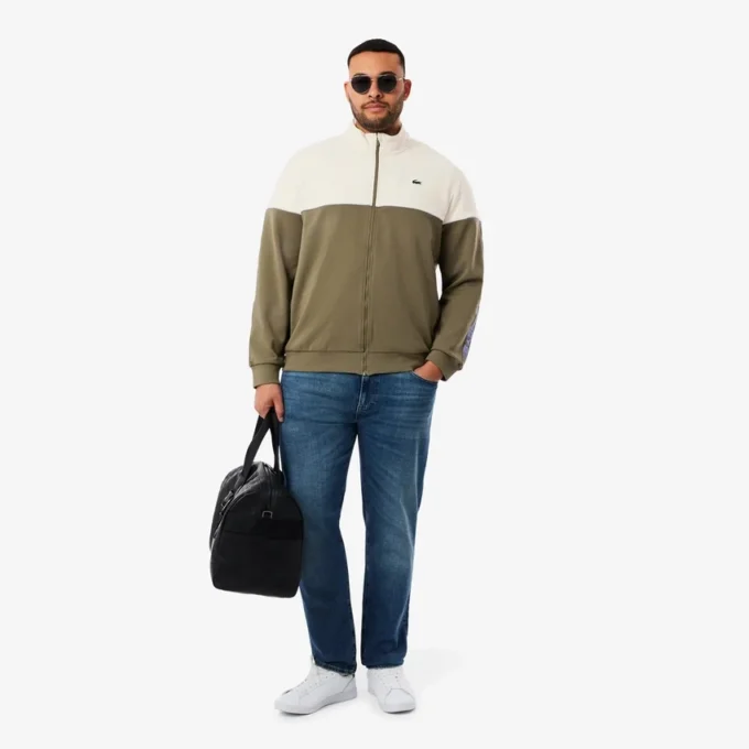 Tennissweatshirt med glidelås og fargeblokker for menn