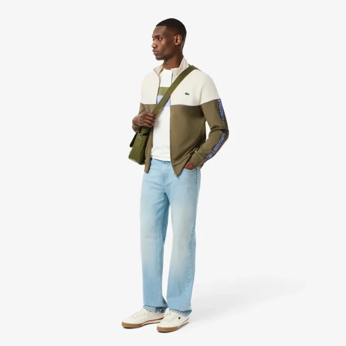 Tennissweatshirt med glidelås og fargeblokker for menn