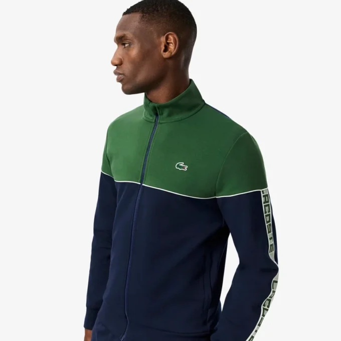 Tennissweatshirt med glidelås og fargeblokker for menn