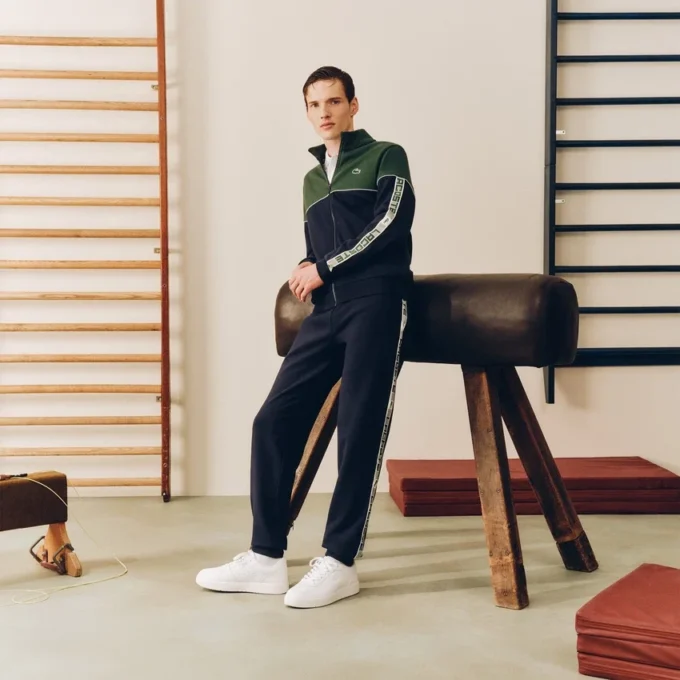 Tennissweatshirt med glidelås og fargeblokker for menn