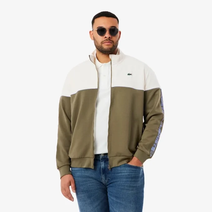 Tennissweatshirt med glidelås og fargeblokker for menn