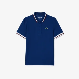 Uv-beskyttende tennis-pologensere med stripet krage for kvinner