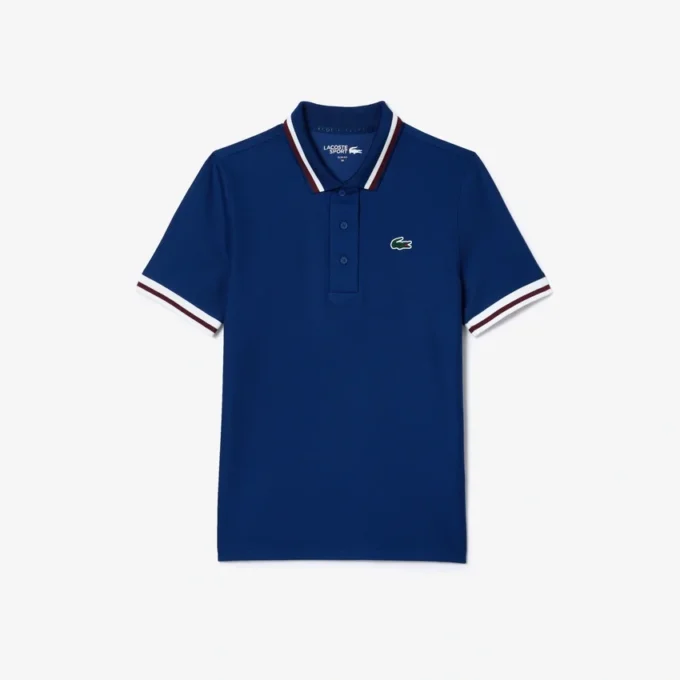 Uv-beskyttende tennis-pologensere med stripet krage for kvinner