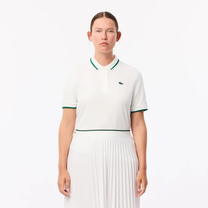 Uv-beskyttende tennis-pologensere med stripet krage for kvinner