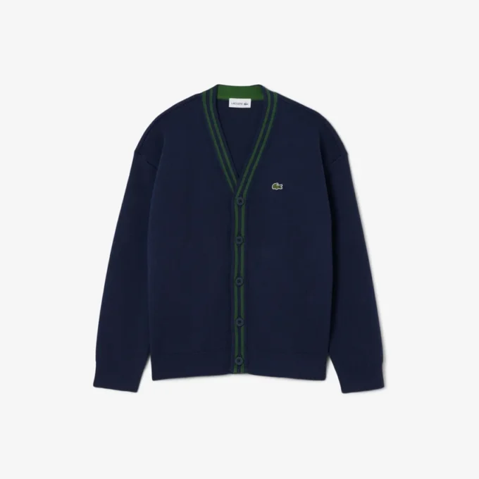 V-hals-cardigan i bomull og ull for gutter